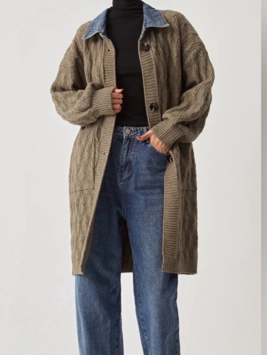 Commense Sweaters - COMMENSE Diamond Stitch Knitting Longline Cardigan Denim Tan Oversized fit S